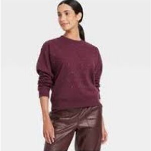 A New Day Rhinestone Embellished Sweatshirt in Burgundy, Size XS